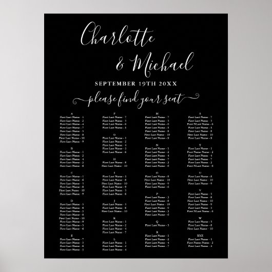 Poster Elegant Alphabetical Wedding Seating Chart (Devant)