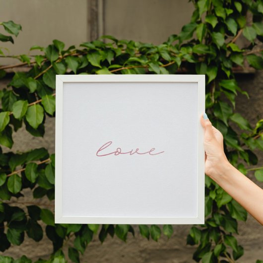 Poster élégant amour rose rose rose faux feuille art mini