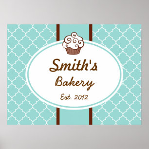 Poster Élégant Aqua Cupcake Business Sign Art Imprimer