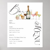 Poster Elégant Aquarelle Cocktails Bar Mariage Menu (Devant)