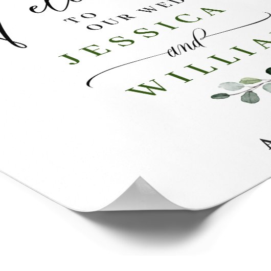 Poster Elégant aquarelle Eucalyptus Mariage Welcome Post (Coin)