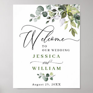Poster Elégant aquarelle Eucalyptus Mariage Welcome Post