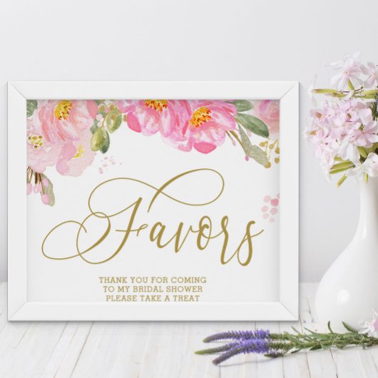 Poster Élégant Aquarelle Floral Rose Gold Faveurs Signe