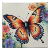 Poster Elégant Aquarelle Papillons Nature Inspiré (Devant)