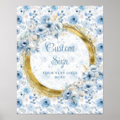 Poster Élégant Aquarelle Pastel Mariage bleu or (Devant)