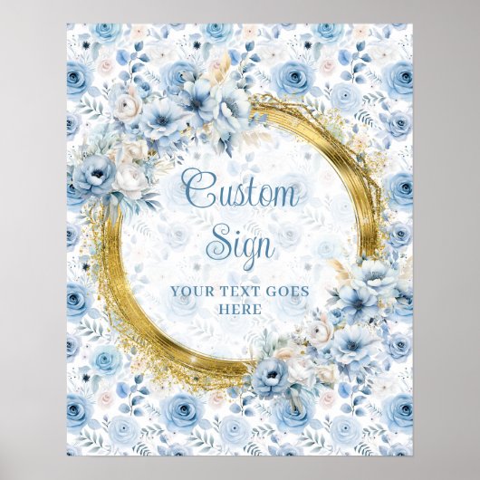 Poster Élégant Aquarelle Pastel Mariage bleu or (Devant)