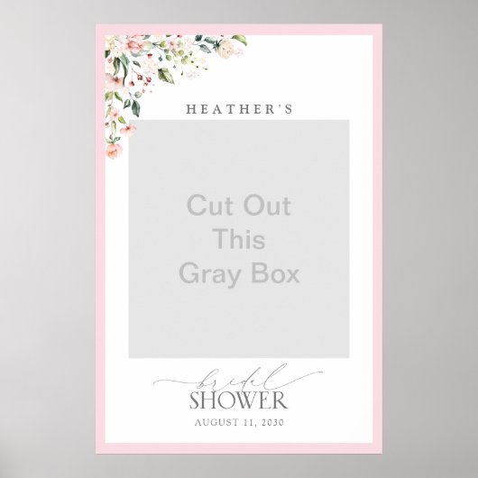 Poster Elégant Aquarelle rose Floral Douche Booth Photo (Devant)