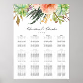 Poster Elégant aquarelle Succulent Mariage Seating Chart (Devant)
