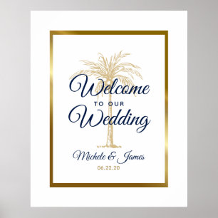 Poster Élégant Arbre de Palmier de Mariage Accueil Or de 
