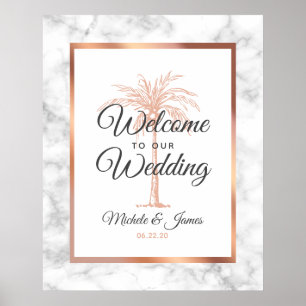 Poster Élégant Arbre de Palmier en Marbre de Mariage de B