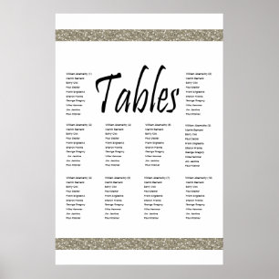 Poster Élégant Argent Faux Parties scintillant 10 Table S
