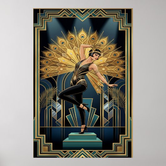 Poster Elegant Art Deco Maple Tree Silhouette Gold (Devant)