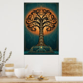 Poster Elegant Art Deco Tree Silhouette Gold & Teal Poste (Cuisine)