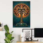Poster Elegant Art Deco Tree Silhouette Gold & Teal Poste (Bureau à domicile)