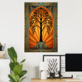 Poster Elegant Art Deco Willow Tree Sunset Gold (Bureau à domicile)