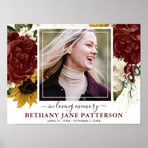 Poster Elegant Autumn Floral Celebration of Life Funeral 