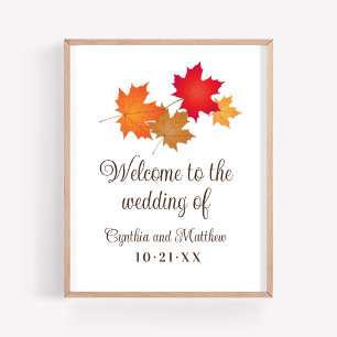 Poster Elegant Autumn Leaves Wedding Welcome