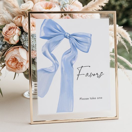 Poster Elégant Baby shower Bleu Bow Faveurs