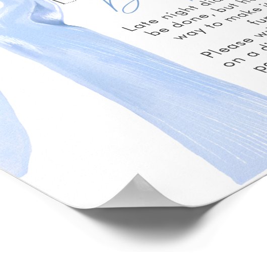 Poster Elégant Baby shower Bleu Bow Late Night Diapers (Coin)