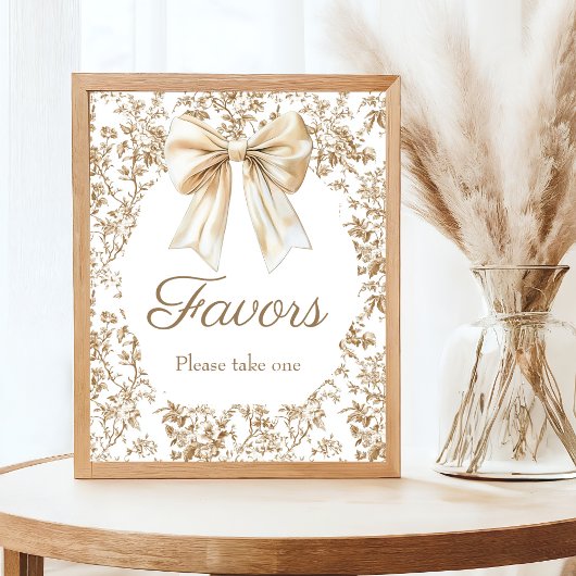 Poster Elégant Baby shower Coquette Bow Chinoiserie