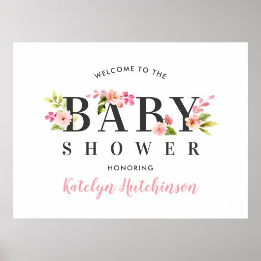 Poster Elégant Baby shower d'aquarelle rose Floral Bienve (Devant)