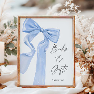 Poster Élégant Baby shower de boue bleue Livres et cadeau