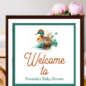 Poster Elégant Baby shower de canard de mer vert encadré