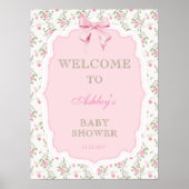Poster Elégant Baby shower de fille de la Bow rose (Devant)
