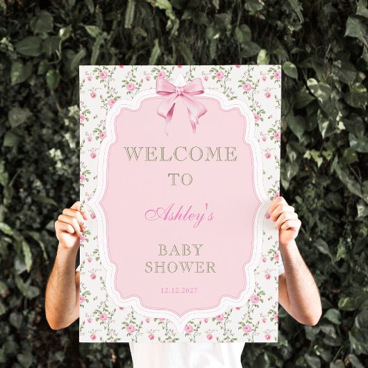 Poster Elégant Baby shower de fille de la Bow rose