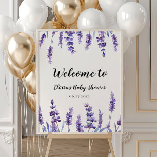 Poster Elégant Baby shower de lavande fleurie bienvenue