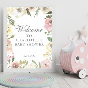 Poster Elégant Baby shower de printemps rose Floral Bienv