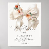 Poster Elégant Baby shower Floral Bow Bienvenue (Devant)