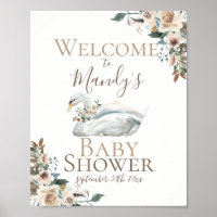 Elégant Baby shower floral de cygne Neutre Bienven
