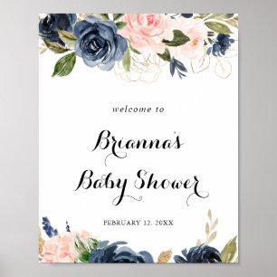 Poster Elégant Baby shower Floral d'hiver Bienvenue