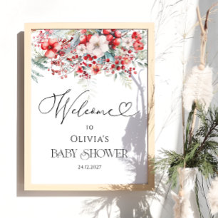 Poster Elégant Baby shower Floral d'hiver Bienvenue