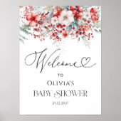 Poster Elégant Baby shower Floral d'hiver Bienvenue (Devant)