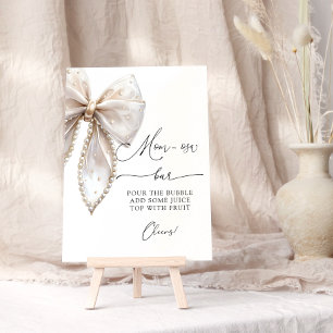 Poster Elégant Baby shower Pearl Bow Mom-osa Bar