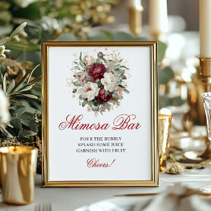 Poster Élégant Bar à Mimosa Signe 8x10 Bourgogne Rose Dor