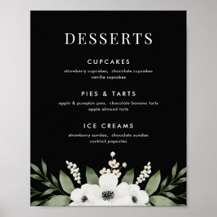 Poster Élégant bar de dessert botanique fleuri Menu Signe