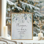 Poster Elégant bar Mimosa d'hiver<br><div class="desc">Elégant hiver bar Mimosa Poster. Douche nuptiale bleu eucalyptus Panneau de la barre Mimosa. Éléments correspondants disponibles.</div>