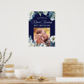 Poster Elégant Bat mitzvah floral bleu marine Bienvenue (Cuisine)
