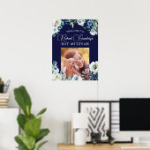 Poster Elégant Bat mitzvah floral bleu marine Bienvenue (Bureau à domicile)
