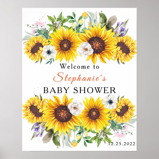 Poster Élégant bébé Fleur de tournesol jaune douche (Devant)