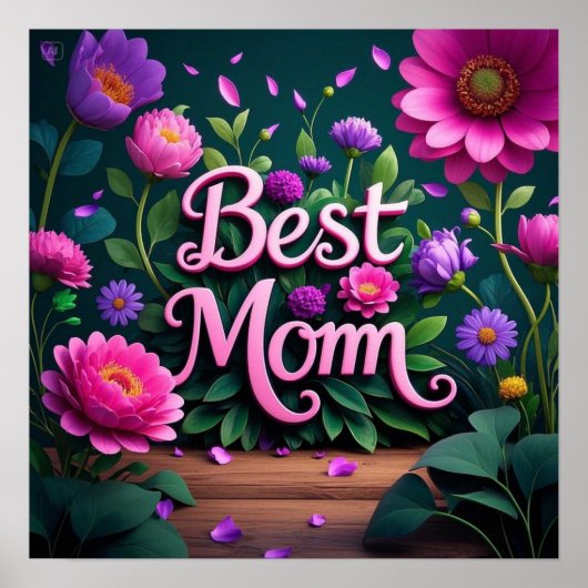 Poster Elégant Belle Meilleure Maman Fleurs (Devant)
