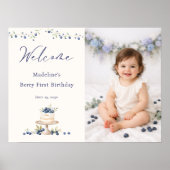 Poster Elegant Berry First Birthday Photo Welcome (Devant)