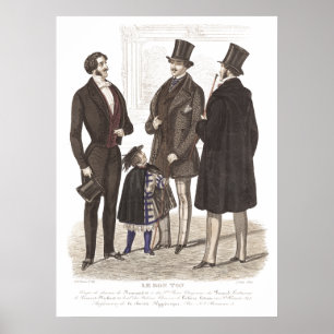 Poster Élégant Biedermeier Gentlemen dans les chapeaux su