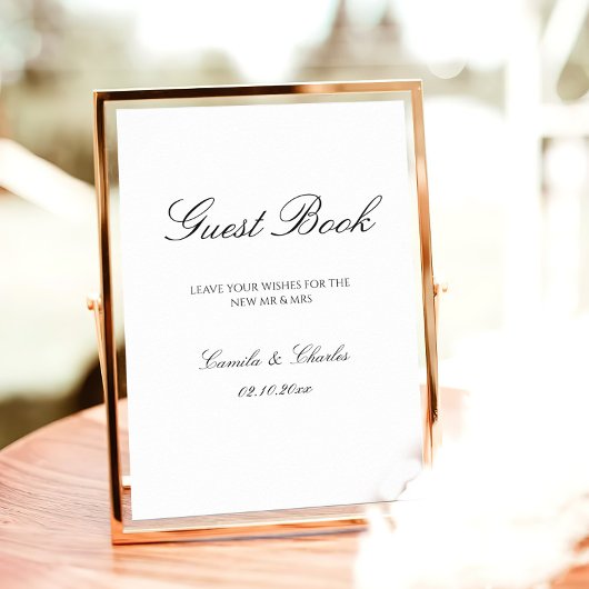 Poster Elegant Black and White Wedding Guest Book 