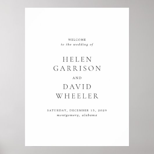 Poster Elegant Black and White Wedding Welcome Sign (Devant)