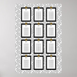 Poster Elegant Black Floral Toile Seating Chart