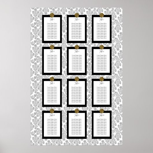 Poster Elegant Black Floral Toile Seating Chart (Devant)